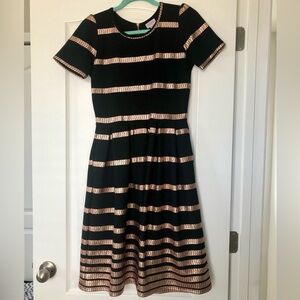 LuLaRoe Black Dress with Gold Stripes